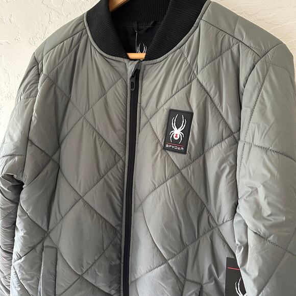SPYDER Mens Quilted Bomber Jacket $169 NEW Size Small Tea Leaf Normcore Dadcore - Picture 3 of 13